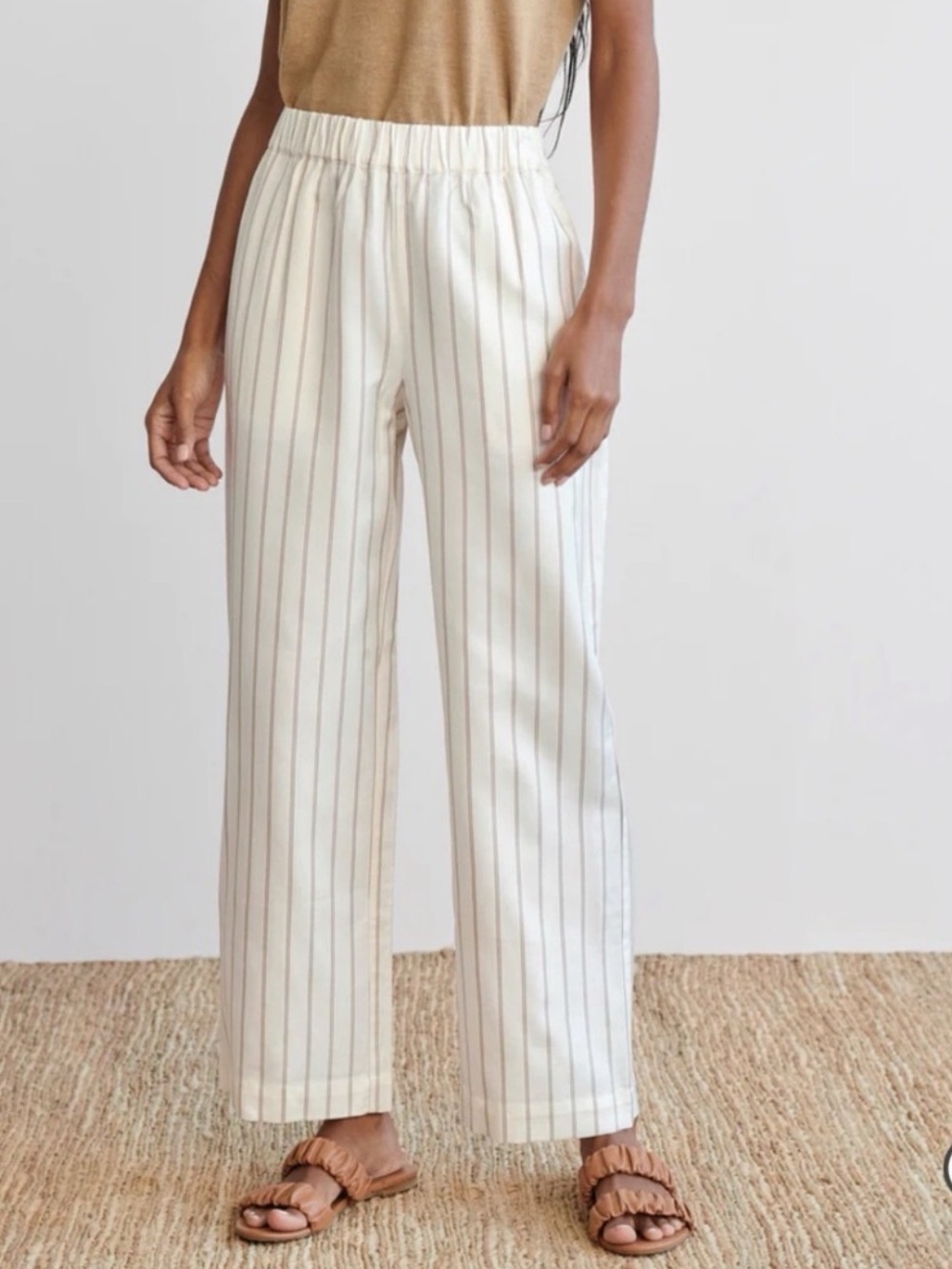 Jenni Kayne Cream Wide-Leg Striped Trousers